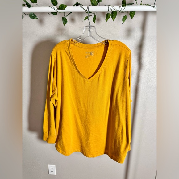Set of Two V Neck Long Sleeve T Shirts Tees Mustard Yellow White Tops Plus Size - Picture 2 of 9